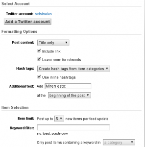 Configuracion de twitter en
feedburner